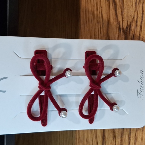 Other - Maroon Red Velvet Bow Hair Clip